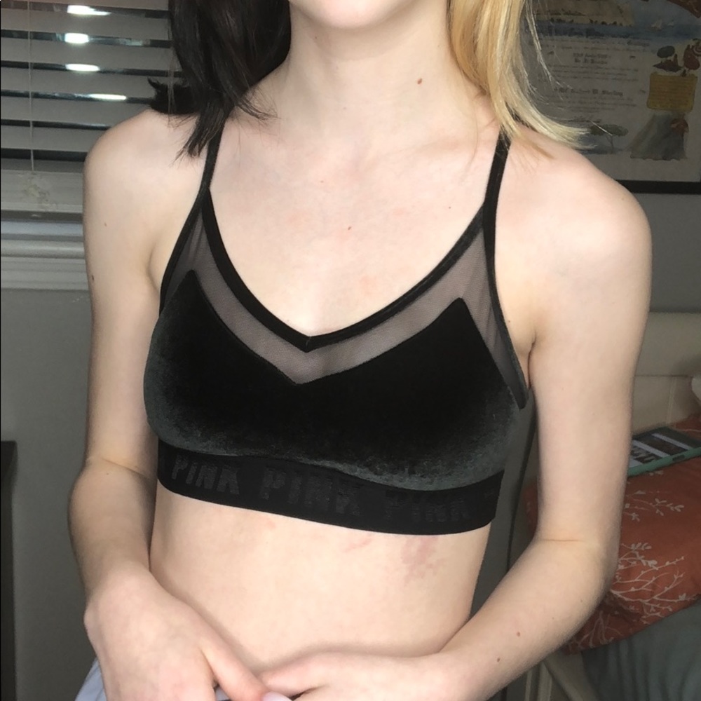 PINK black velvet bralette